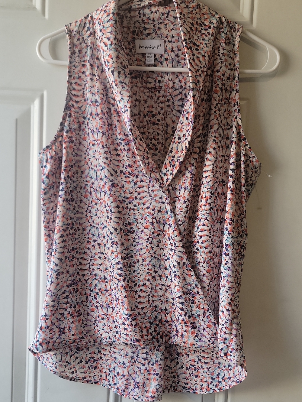 Veronica M Sleeveless Floral Wrap Blouse in Coral Multi XS